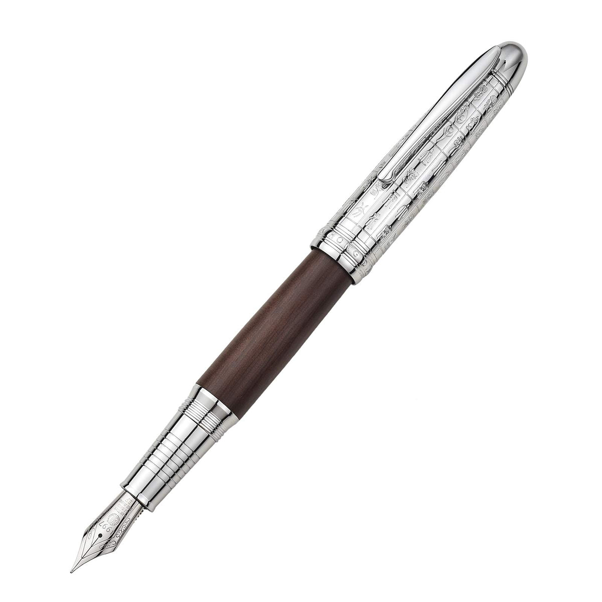 Hongdian 6016 Fountain Pen Fine Nib, Natural Wood Solid Metal Pen with Pen Case