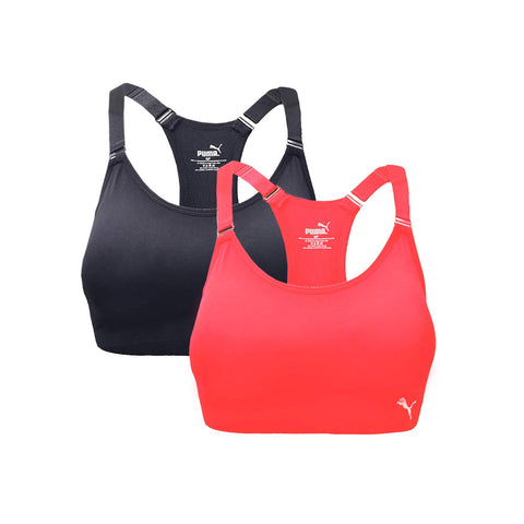 PUMA Women's Seamless Sports Bra with Removable Cups 2/PK, Pink/Black, Small