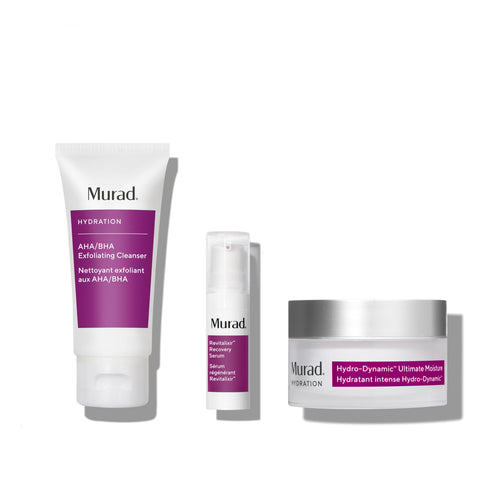 Murad The 24-Hour Hydrators - 3-Piece Set ($112 value) - AHA/BHA Facial Cleanser 2Oz, Revitalixer Recovery Serum 0.17Oz, & Hydro Dynamic Moisturizer 1.7Oz