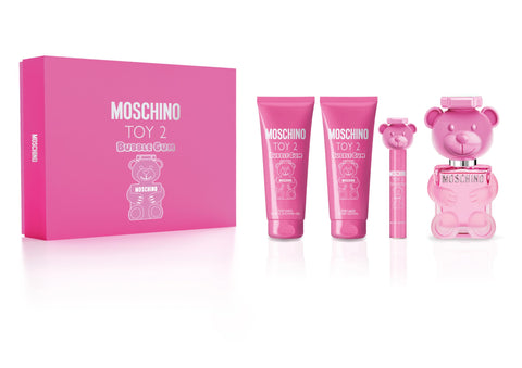 MOSCHINO Toy 2 Bubble Gum for Women - 4 Pc Gift Set 3.4oz EDT Spray, 0.33oz EDT Spray, 3.4oz Body Lotion, 3.4oz Bath and Shower Gel