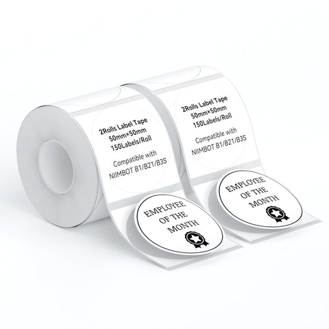 NIIMBOT 2 Rolls Labels for B1/B21/B3S Label Maker, 50 x 50 mm (1.97'' x 1.97'') 150 Labels/Roll, Thermal Label Tape for Home Office Small Business Labeling Tape Replacement(White Round)