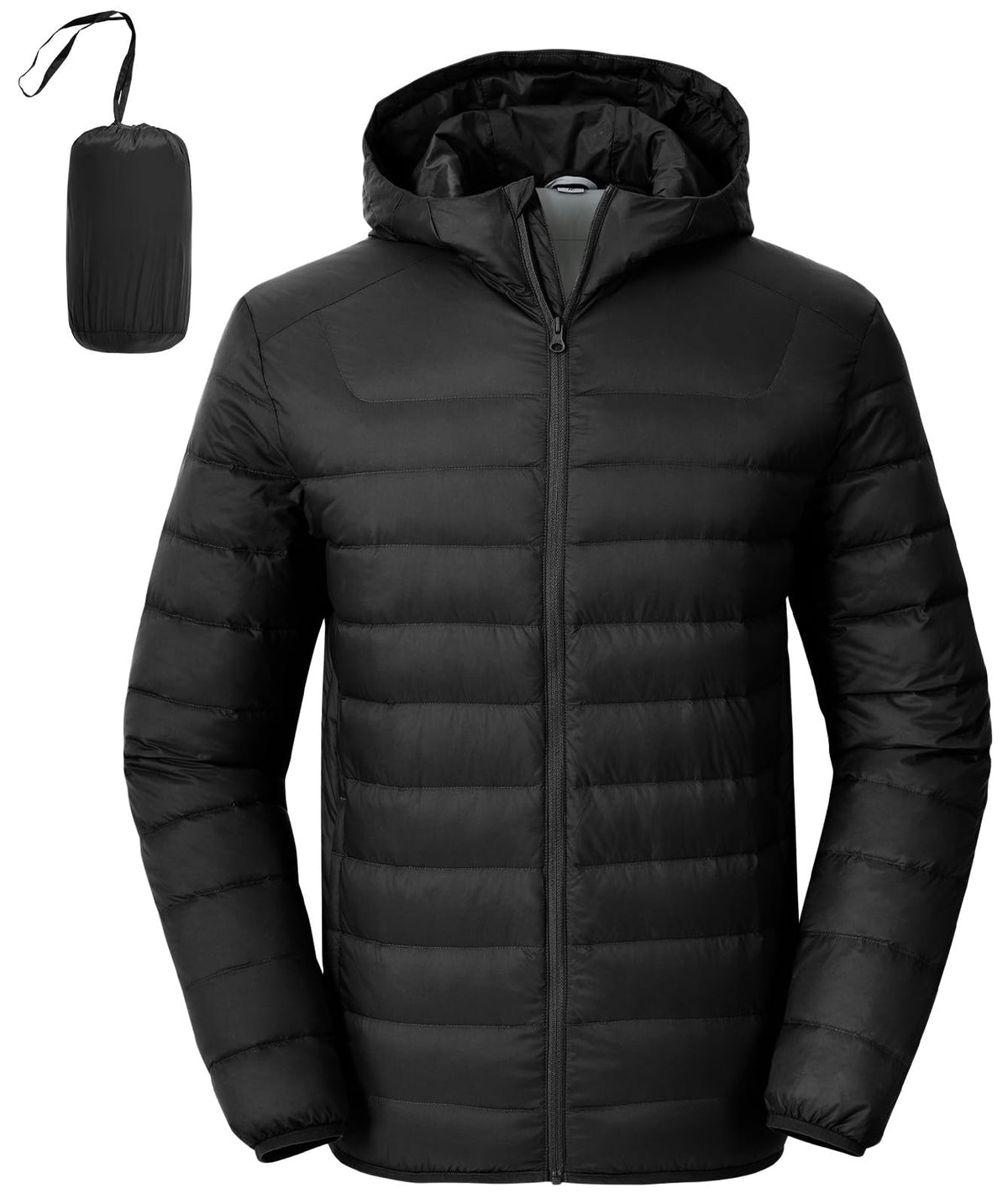 Rdruko Men's Down Puffer Jacket with Hood Packable Lightweight Puffy Bubble Hooded Winter Coat Light Thin Insulated (Black, S)