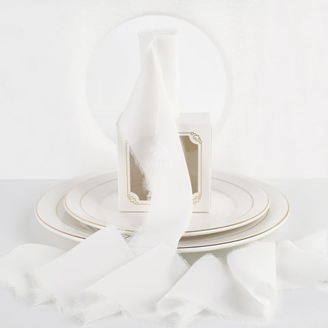 MEEDEE White Chiffon Ribbon 3 Inch White Fringe Ribbon Chiffon Silk Ribbon Frayed Edge Ribbon Wide Chiffon Ribbons for Crafts, Flower Bouquet, Wedding Favors Wrapping (2 Rolls 10 Yards)