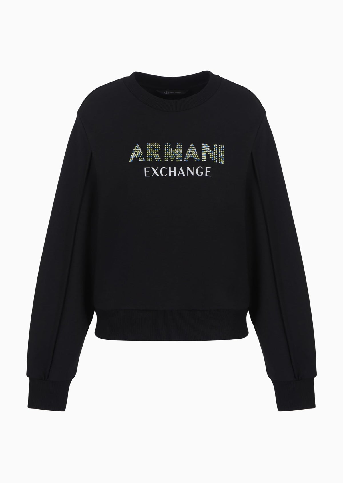A | X ARMANI EXCHANGE Women's Rhinestone Logo Crewneck Pullover Sweatshirt, black