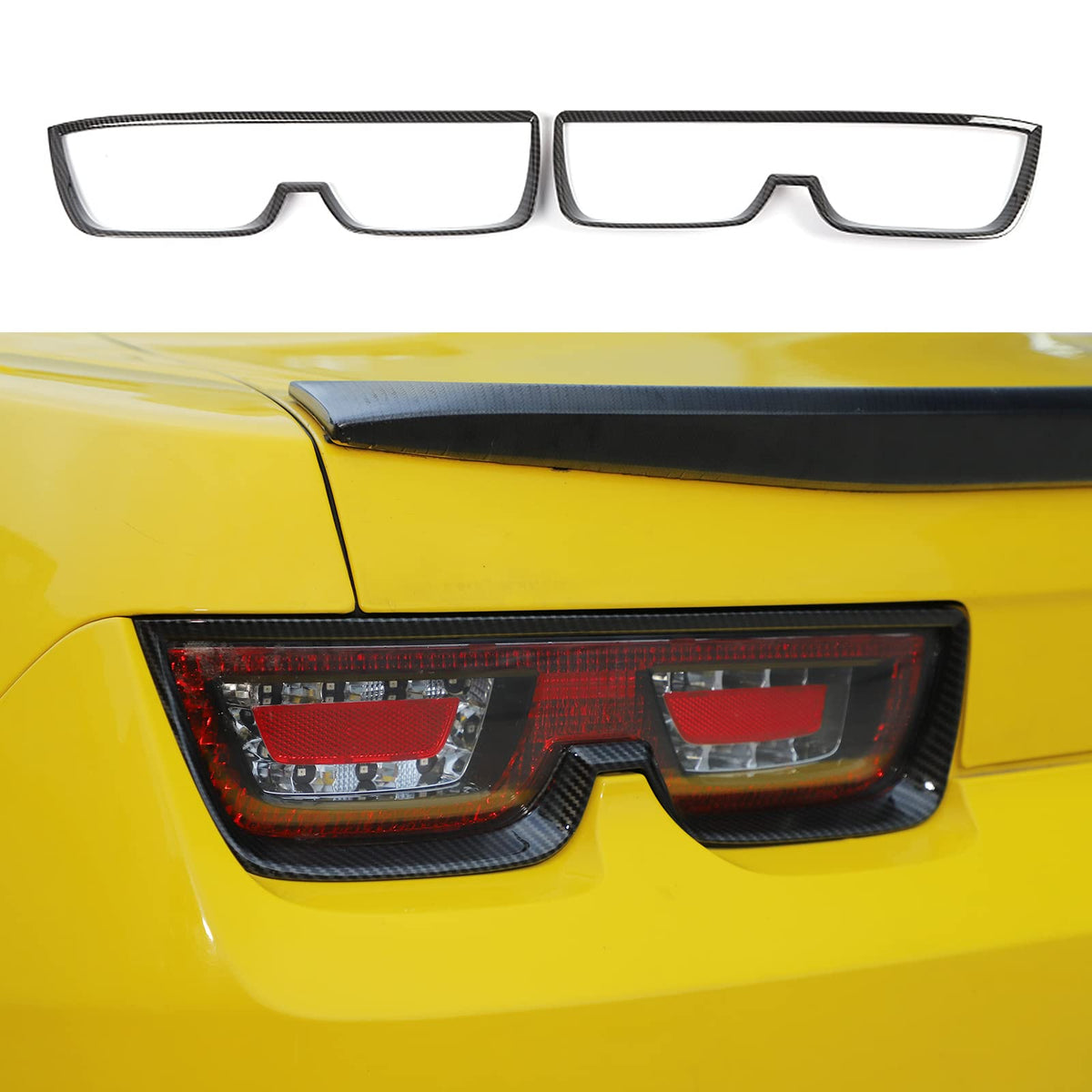 Jimen Compatible with 2010-2015 Chevrolet Camaro, 2PCS Tail Light Cover Trim Bezel (Carbon Fiber)