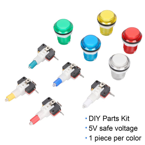 Arcade Game Push Button, LED Illuminated Push Button Switch with 5 Color and LED Light, 32mm Round Button with Micro Switch for Arcade Machine Games DIY Kit Parts Jamma Mame Raspi