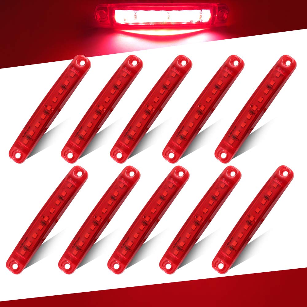 Teguangmei 10Pcs Red Side Marker Lights 9LED LED Indicator 3.9" 12-24V Front Rear Lights Position Lamps Universal For Trailer Truck Lorry Van Caravan Side Lights