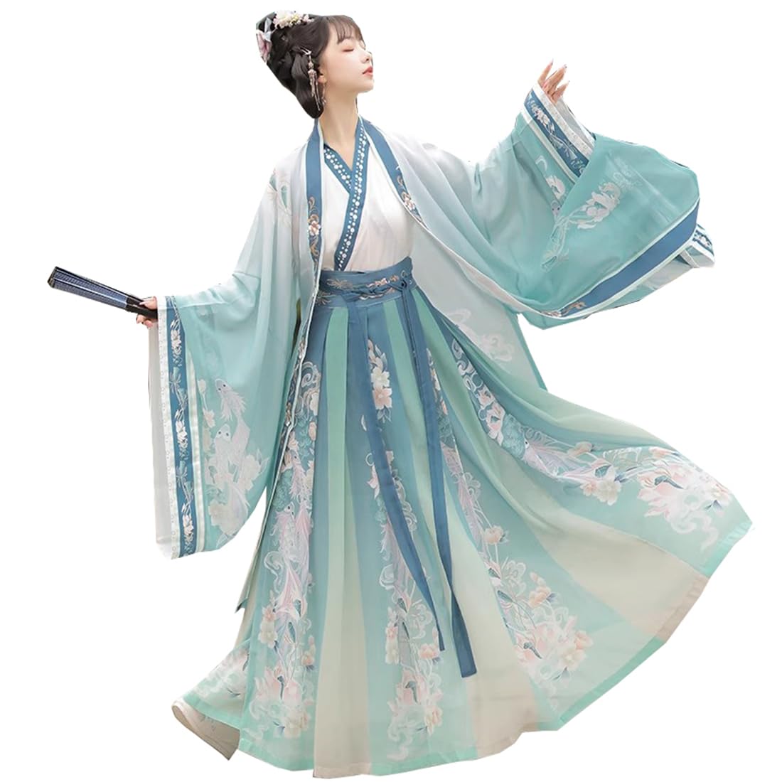 Ez-sofei Women Chinese Traditional Ancient Stage Performance Costume Hanfu Dress (Blue, XL)