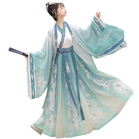 Ez-sofei Women Chinese Traditional Ancient Stage Performance Costume Hanfu Dress (Blue, XL)