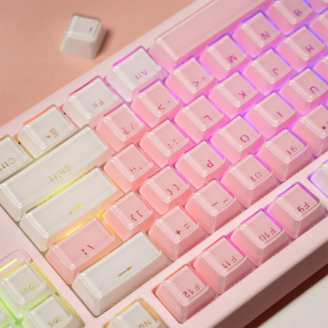 Mintcaps Keycaps - 104 Keys Crystal Jelly Keycaps Translucent Custom Keyboard Keycap OEM Profile Cute Keycaps for 60/65 /75/100 Cherry Gateron Mx Mechanical, Pink and White