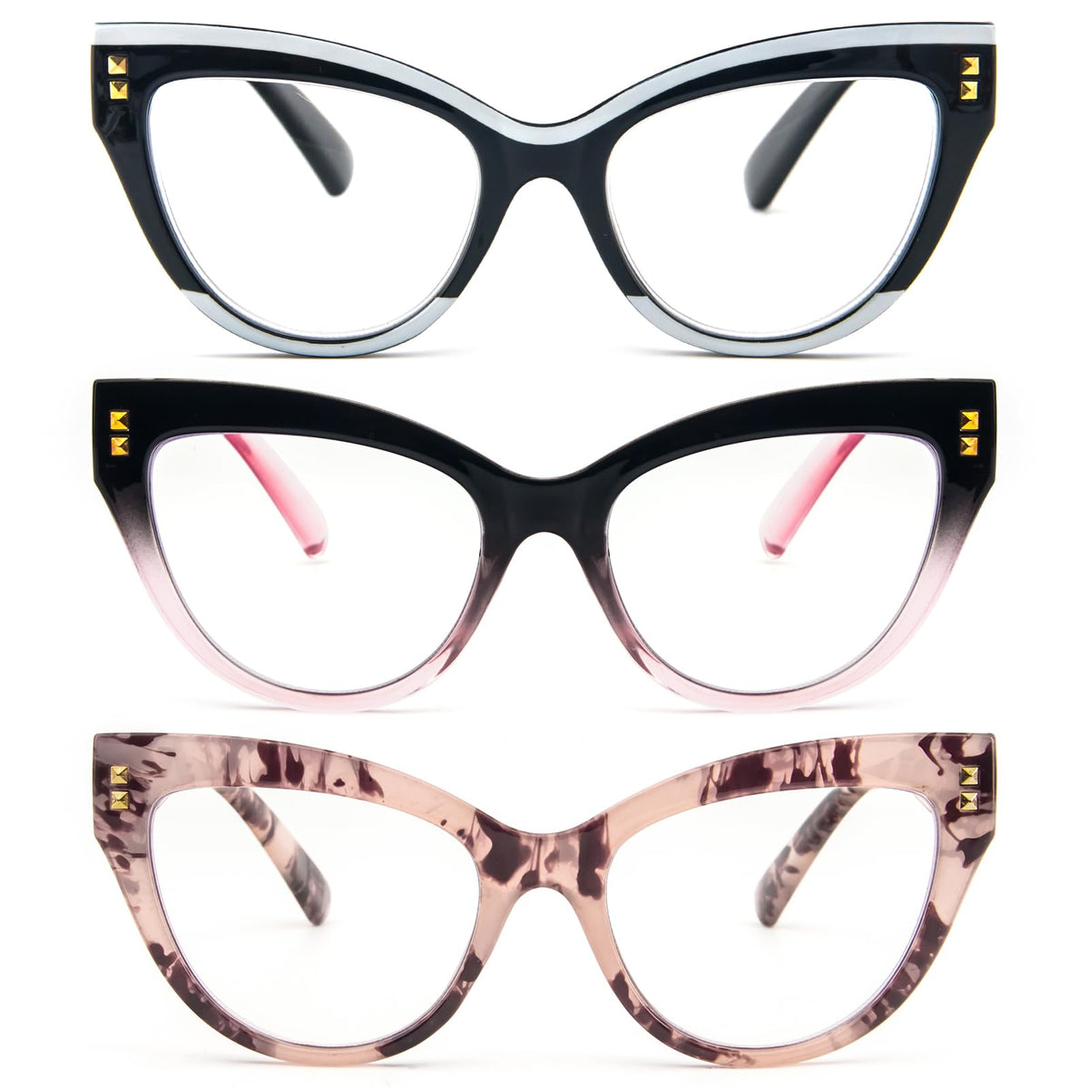 KoKoBin Cat Eye Reading Glasses Blue Light Blocking 3 pack Fashion Computer Glasses With Spring Hinge(Mix Colors,2.5)