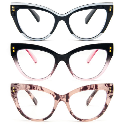 KoKoBin Cat Eye Reading Glasses Blue Light Blocking 3 pack Fashion Computer Glasses With Spring Hinge(Mix Colors,2.5)