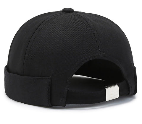 Mens Cotton Black Docker Cap Brimless Hats Beanie Hat Skull Cap Worker Sailor Cap Rolled Cuff Retro Brimless Cap