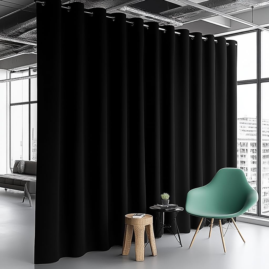 PANOVOUS Extra Wide Blackout Room Divider Curtain -Eyelet Blackout Curtains for Privacy, Sliding Doors, and Temporary Room Partitions, Thick Curtains One Panel 120W x 96L Inch BLACK