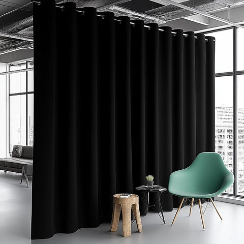 PANOVOUS Extra Wide Blackout Room Divider Curtain -Eyelet Blackout Curtains for Privacy, Sliding Doors, and Temporary Room Partitions, Thick Curtains One Panel 120W x 96L Inch BLACK