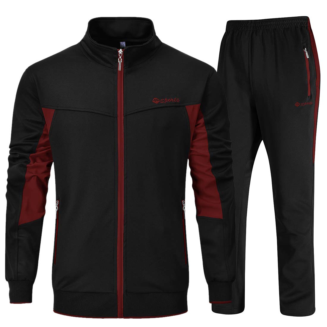 YSENTO Men's Tracksuits Set Outfits 2 Piece Jogging Suits Warm Up Running Track Sets Sweatsuits Black 3XL