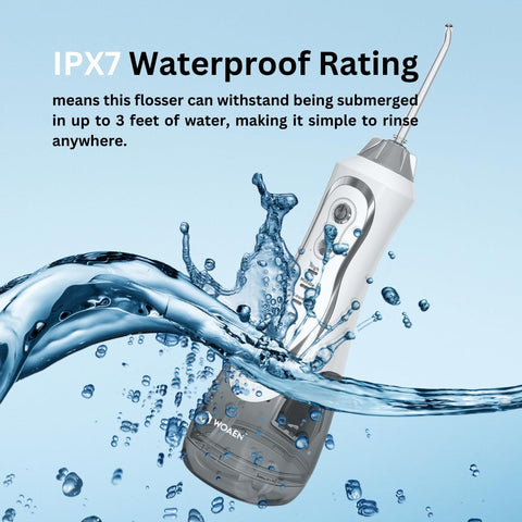 Generic WOAEN Water Dental Flosser Teeth Pick Oral Irrigator Portable Rechargeable Teeth Cleaner, 300ML Water Reservoir, IPX7 Waterproof, 3 Modes, White