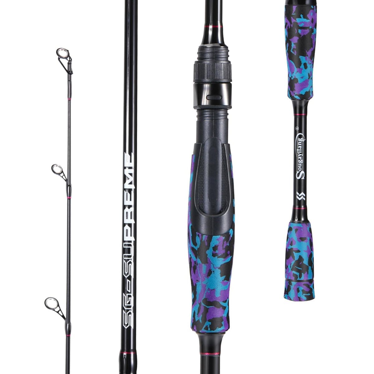Sougayilang Fishing Rod - Medium 2Pc Graphite Composite Blank Spinning & Casting Rod, Camouflage EVA Grip, Smooth Transition Fishing Pole-Purple-5'10''-Spinning