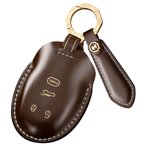 ontto Smart Remote Car Key Holder with Keychain Handmade Leather Key Shell Full Protection Key Fob Cover Fit for Bentley Continental GT Bentayga PHEV Flying Spur New Mulsanne 2018-up Brown