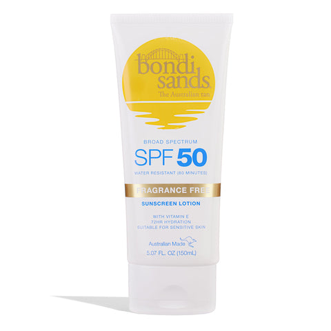 Bondi Sands Fragrance Free Sunscreen Body Lotion SPF 50 | Hydrating Broad Spectrum Protection, Sheer, Water Resistant, Reef Friendly* | 5.07 Oz/150 mL