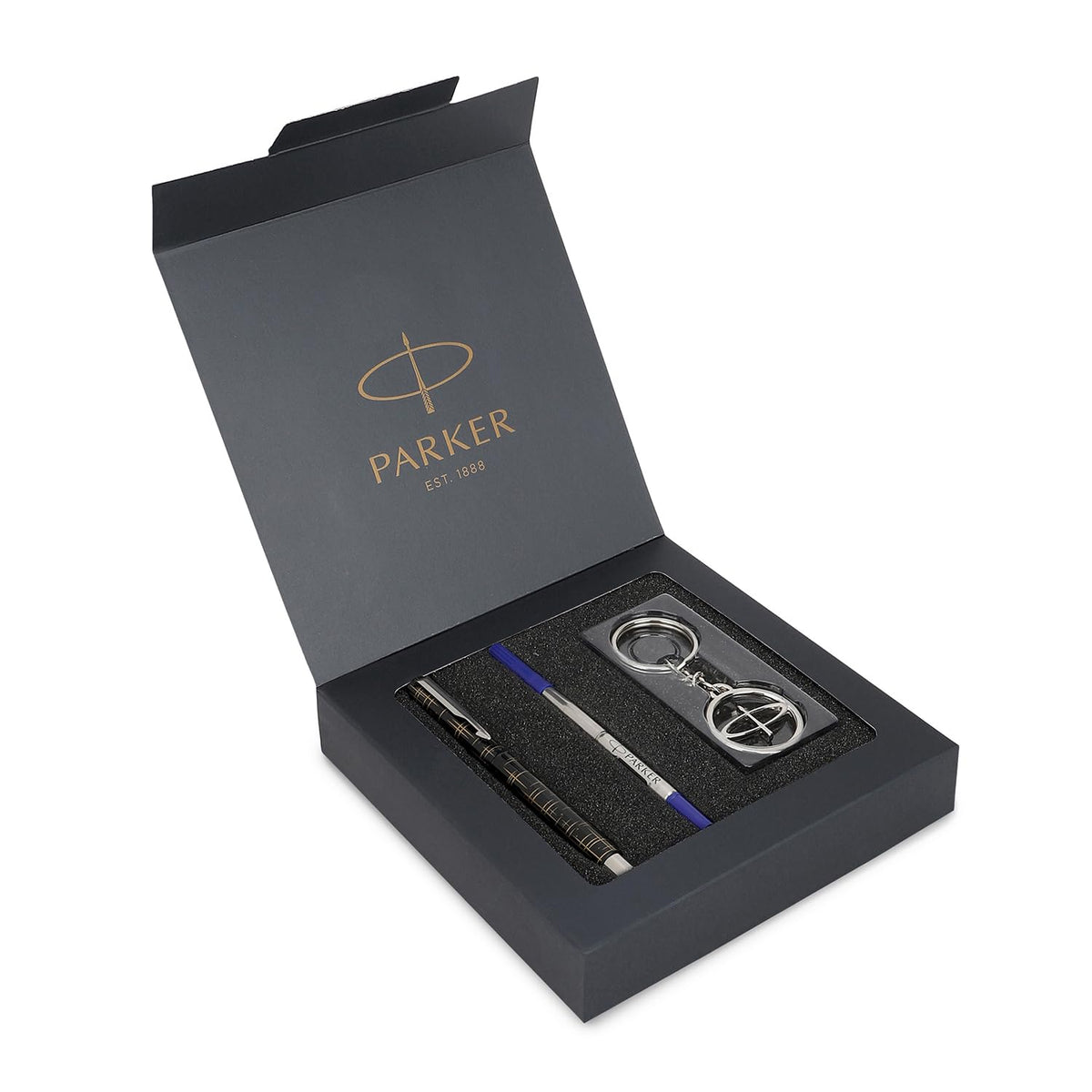 Parker Vector Gift Set Spark Black Special Edition Roller Ball Pen Round Key Chain (Ink - Blue)