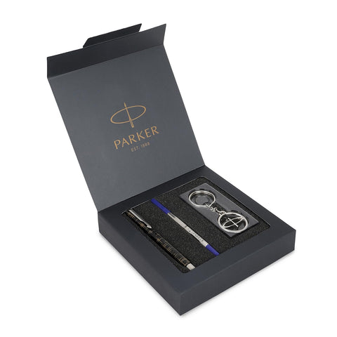 Parker Vector Gift Set Spark Black Special Edition Roller Ball Pen Round Key Chain (Ink - Blue)