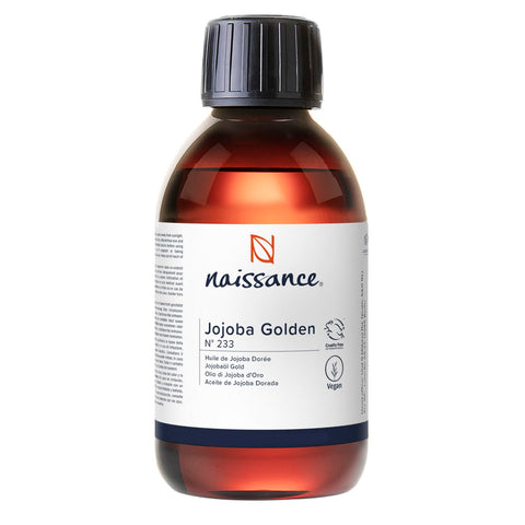 Naissance Golden Jojoba Oil (No. 233) - 225ml - Cold Pressed, Unrefined - for Skin, Face, Beard, Nails, Hair, Body, Scalp - DIY Beauty, Candles