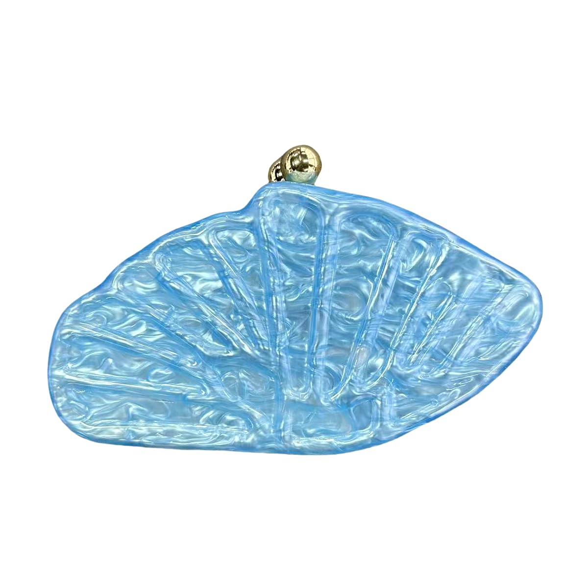 UMREN Lovely Acrylic Shell Shaped Clutch for Women Acrylic Evening Clutch Purse Marble Handbag for Wedding Cocktail Party, Light Blue