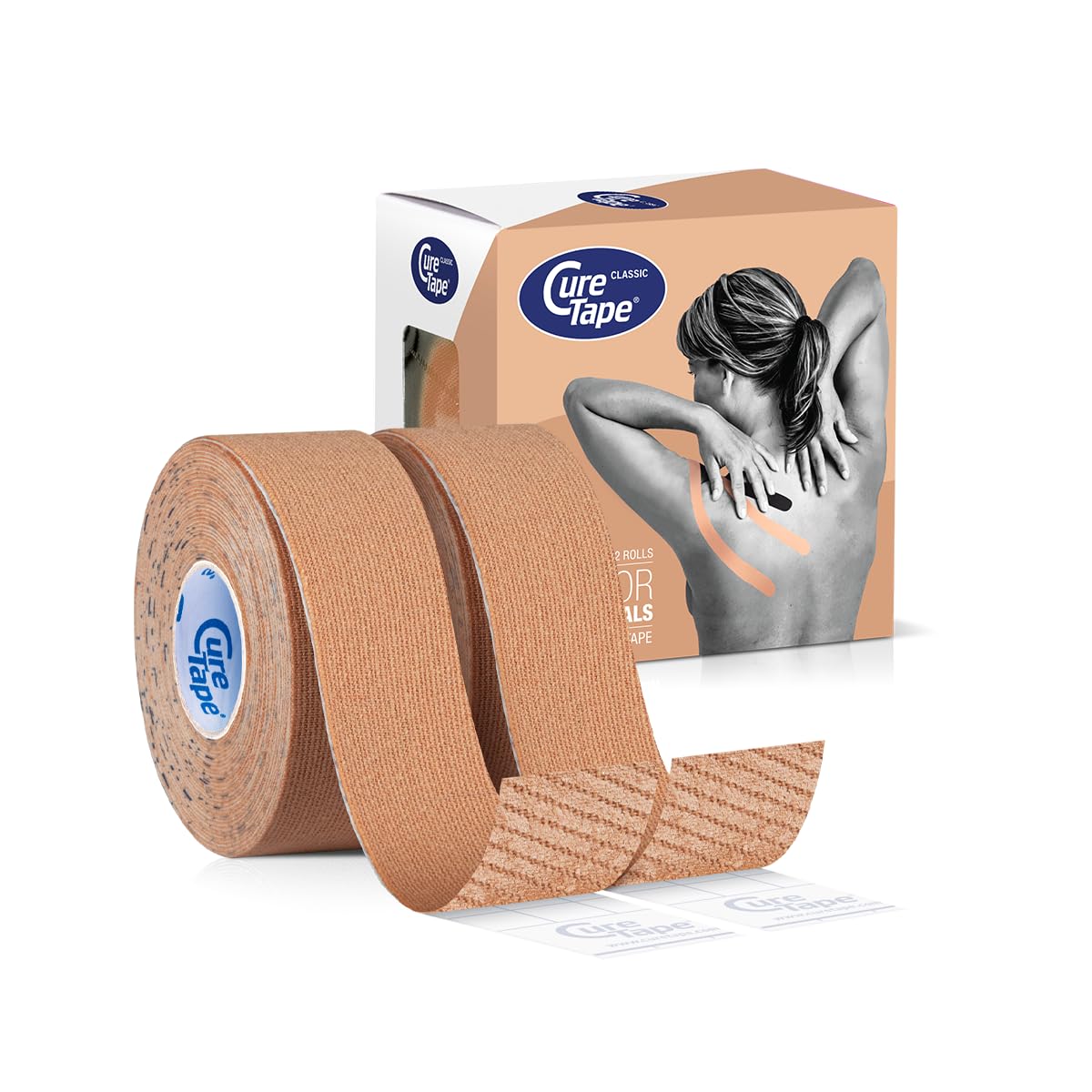 CureTapeÂ® 1 inch Kinesiology Tape 2 Rolls | Waterproof, Latex Free & Hypoallergenic | Therapeutic Kinesiology Tape for Professionals | Relief Pain, Supports Muscles, Lympatic Taping | Beige