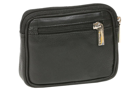 LEAS Belt Bag Waist Bag Bum Bag Travel Pouch Pack, Genuine Leather, Black Travel-Line