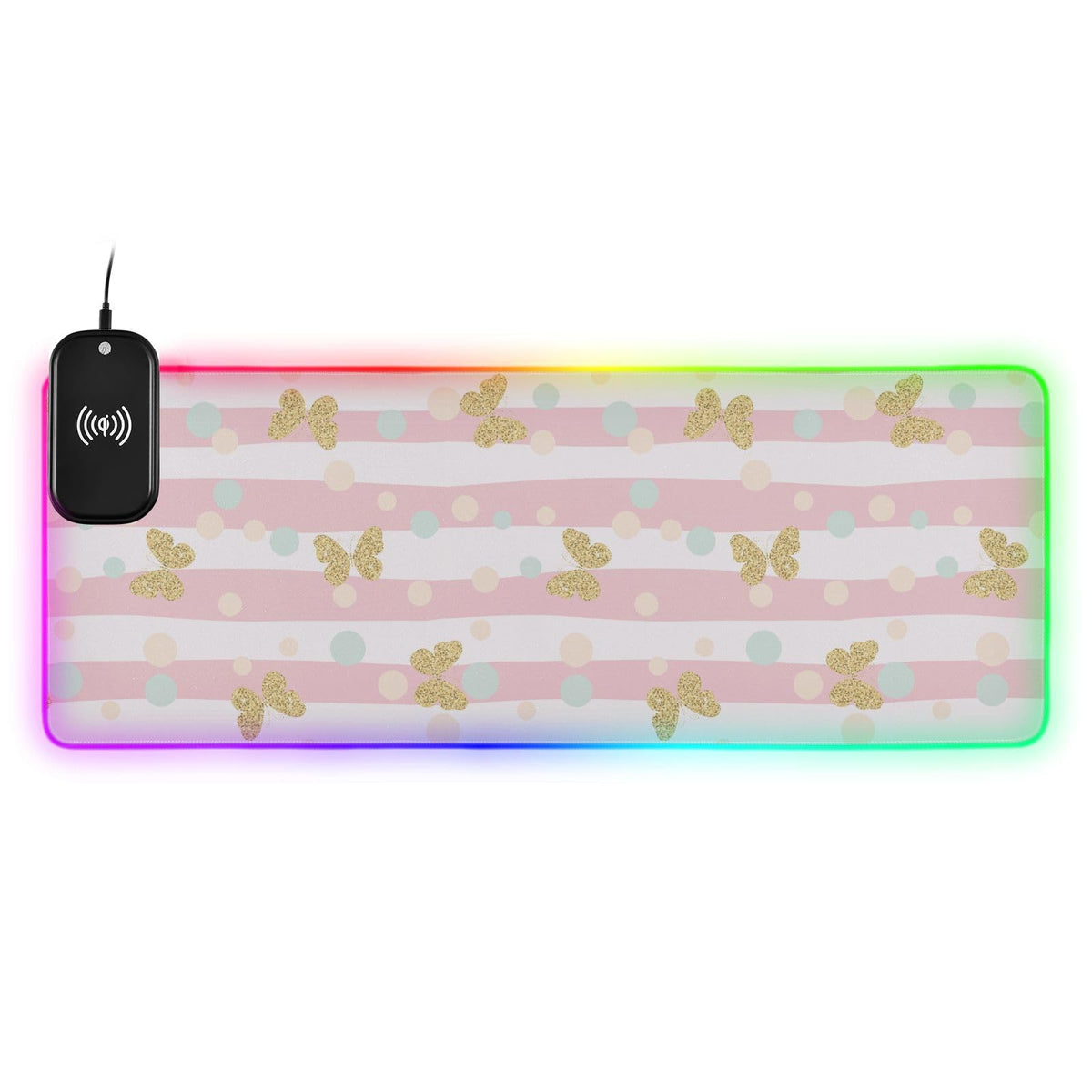 Glittering Butterflies Wireless Charging Mouse Pad for Mobile Phone Extra Large Gaming Mousepad with 13 Lighting Modes Extended Desk Mat for Office Home Gaming MacBook PC Laptop Desk