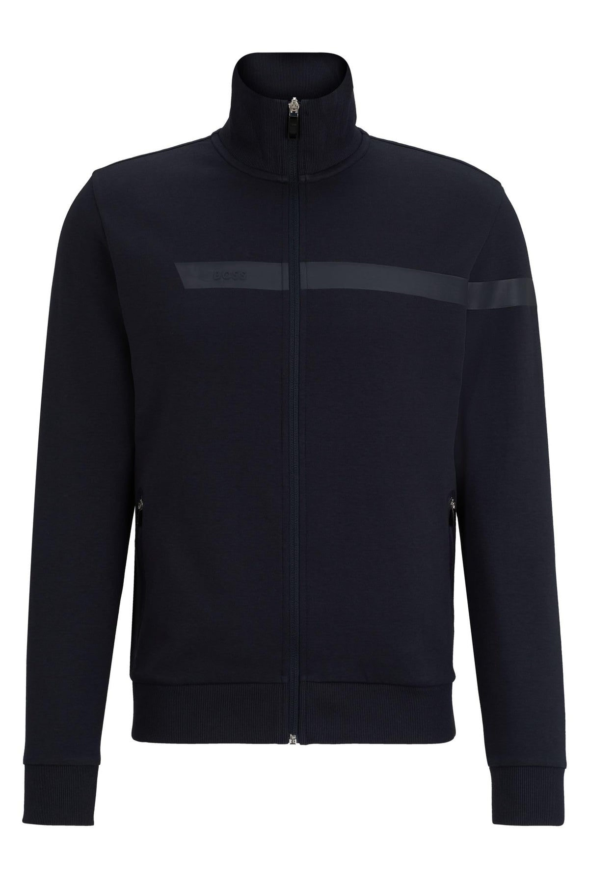 BOSS Mens Skaz 1 Cotton-blend zip-up sweatshirt with logo and stripe Blue