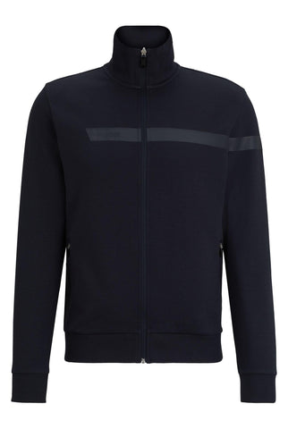 BOSS Mens Skaz 1 Cotton-blend zip-up sweatshirt with logo and stripe Blue