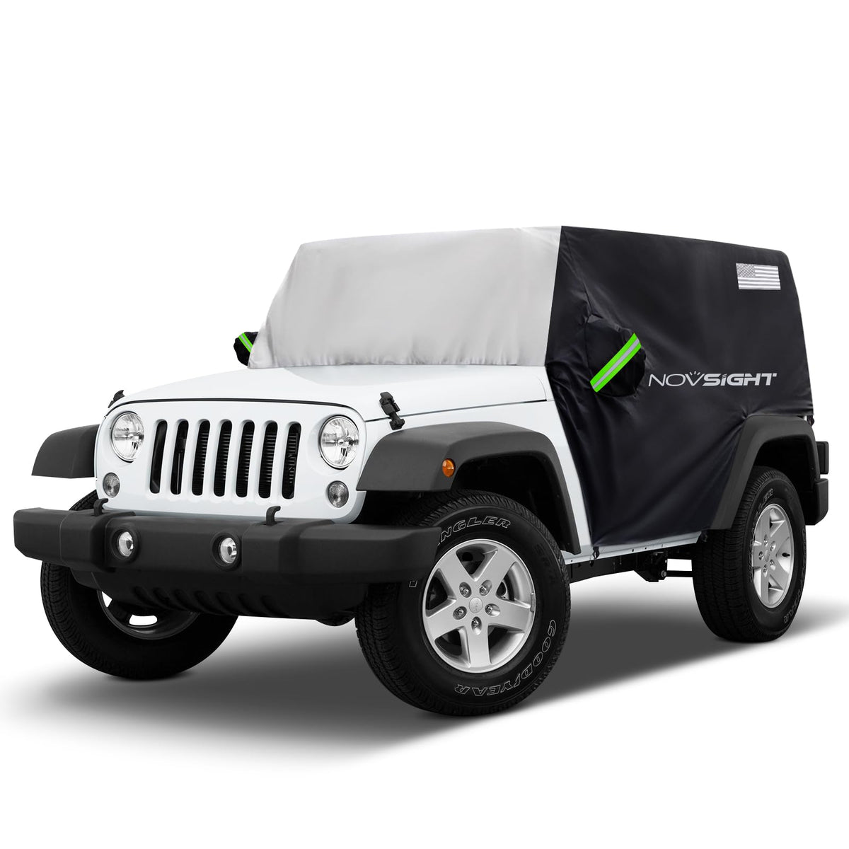 Cab Cover for Jeep Wrangler 2 Doors 1987-2023 CJ, TJ, JK, JL, NOVSIGHT All Weather Half Car Covers for Wrangler 2 Door with 3 Straps, Anti-UV Windproof Rain-Proof Auto Cover with Storage Bag
