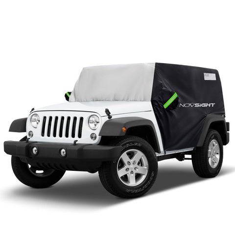 Cab Cover for Jeep Wrangler 2 Doors 1987-2023 CJ, TJ, JK, JL, NOVSIGHT All Weather Half Car Covers for Wrangler 2 Door with 3 Straps, Anti-UV Windproof Rain-Proof Auto Cover with Storage Bag