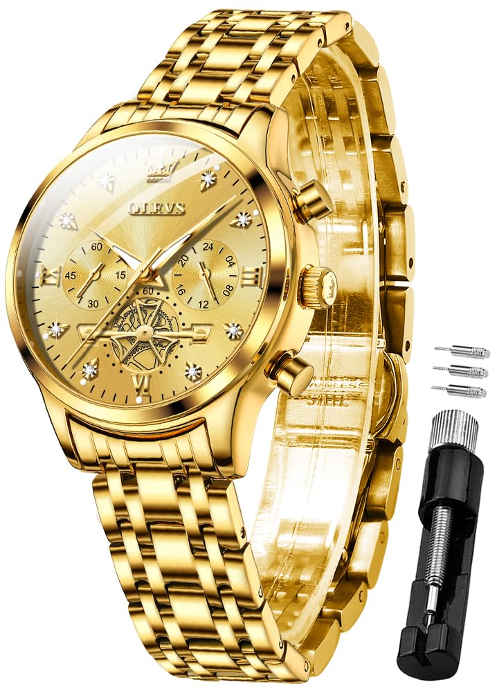 OLEVS Womens Watches Chronograph Luxury Diamond Dress Gold Wrist Watches Stainless Steel Waterproof Luminous