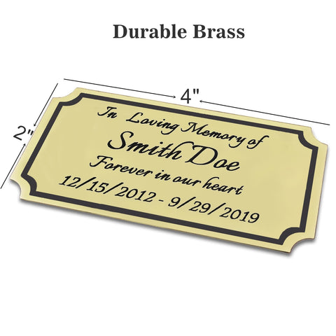 2" H x 4" W, Custom Elegant Engraved Plate, Personalized Memorial Plaque, Brushed Stainless Steel or Brass Laser Engraved Name Plates with Adhesive Backing or Screws, Notched Corner (Silver, Gold)