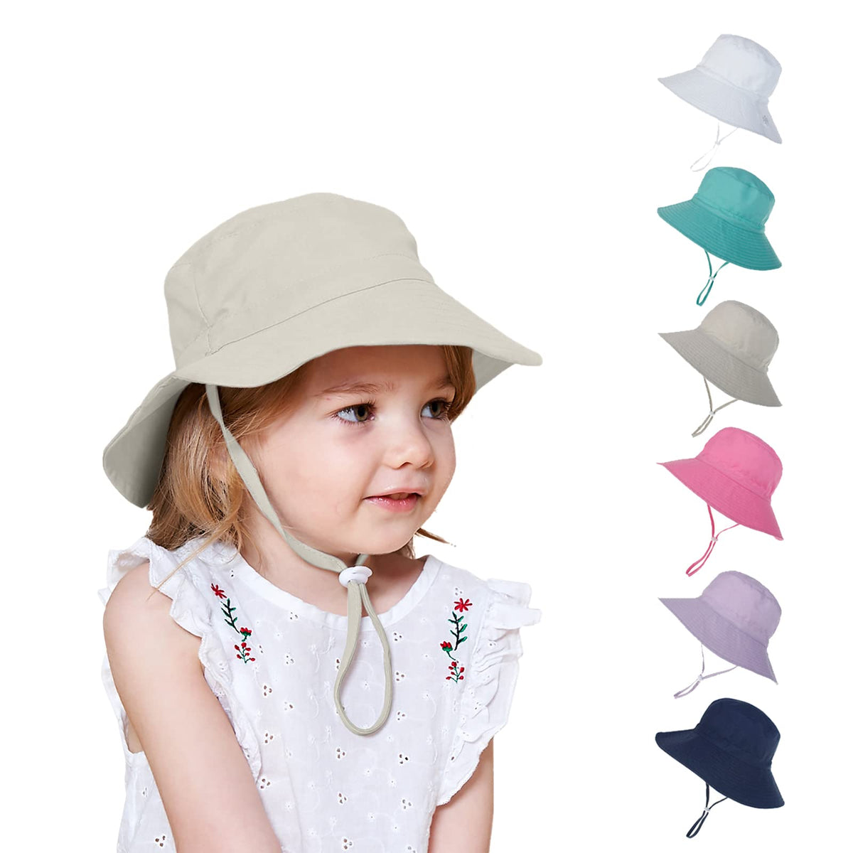 Kids Sun Wide Brim Hat UV Protection Summer Beach Bucket Hat Breathable Adjustable Fisherman Cap for Toddler Boys Girls (Large, Beige)