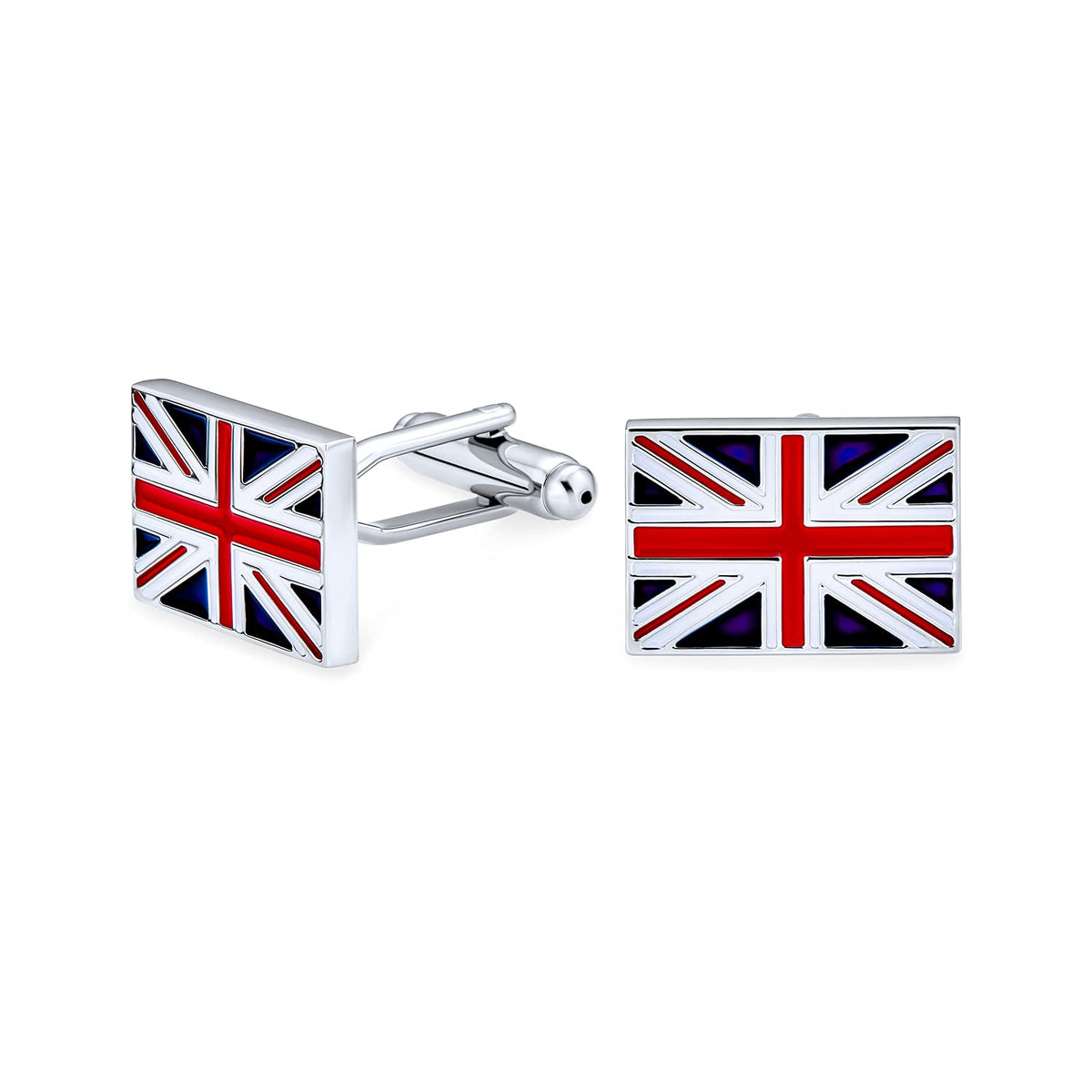 England United Kingdom Union Jack UK British Flag Red Blue White Shirt Cufflinks Men Executive Gift Bullet Hinge Back Silver Tone Stainless Steel
