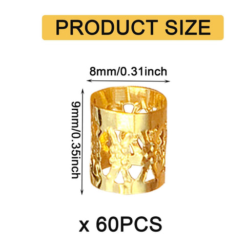 AWAVM 60PCS Wig Accessories, Dirty Braid Hair Extension Ring, Hollow Braid Decorative Ring Buckle, Hair Accessories (Gold)