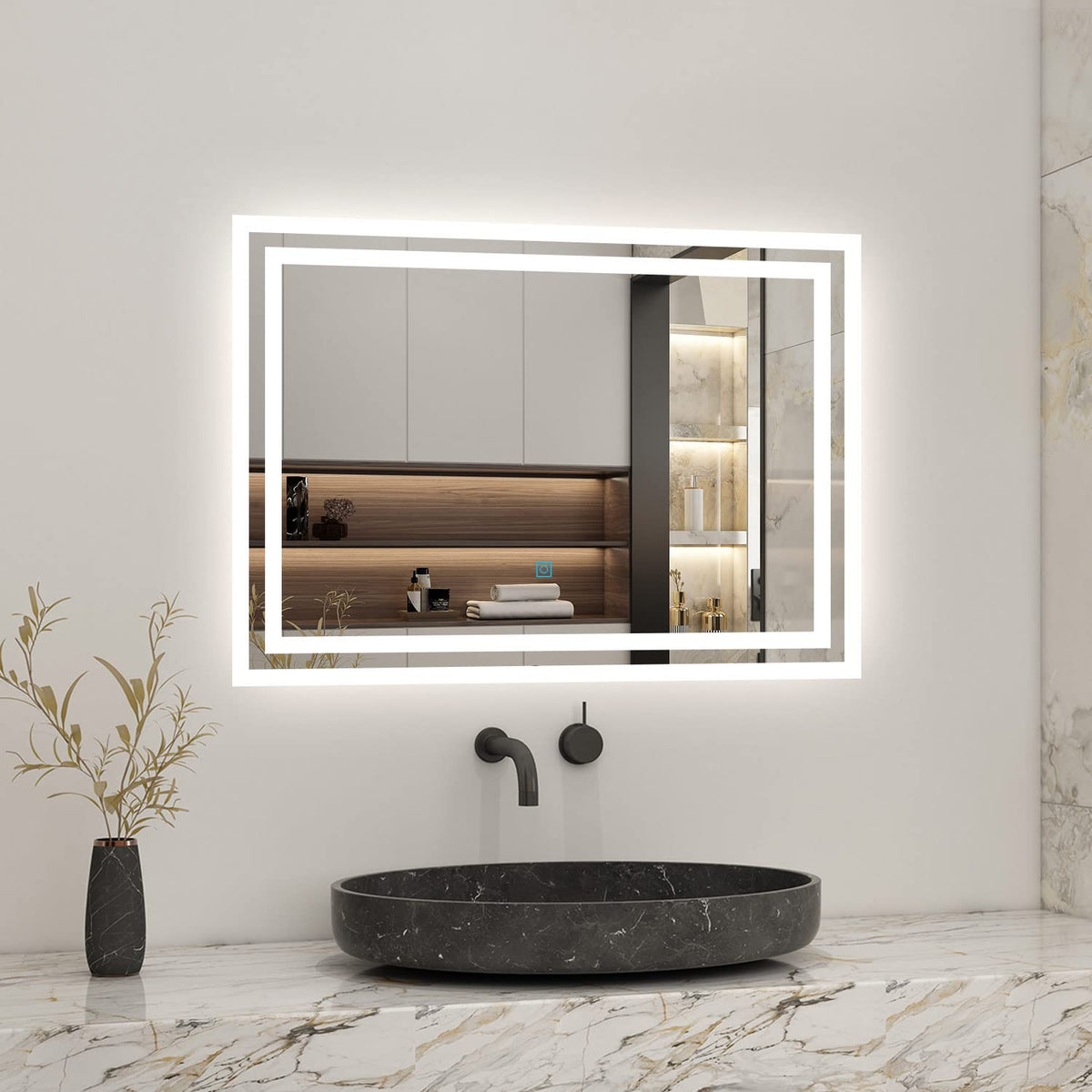 Biubiubath 800x600mm Bathroom Mirror with LED Lights and Dimmable 3 Colour, Memory Function Wall Swith or Touch Sensor Control Vertical Horizontal