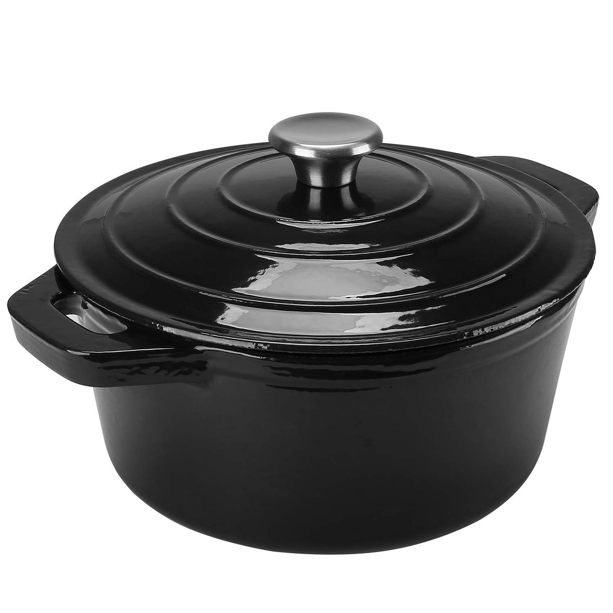 Puricon 5.5 Quart Enameled Cast Iron Dutch Oven with Lid, 5.5 QT Deep Round Dutch Oven Pot with Dual Handles -Black