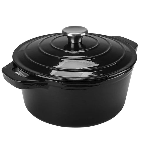 Puricon 5.5 Quart Enameled Cast Iron Dutch Oven with Lid, 5.5 QT Deep Round Dutch Oven Pot with Dual Handles -Black