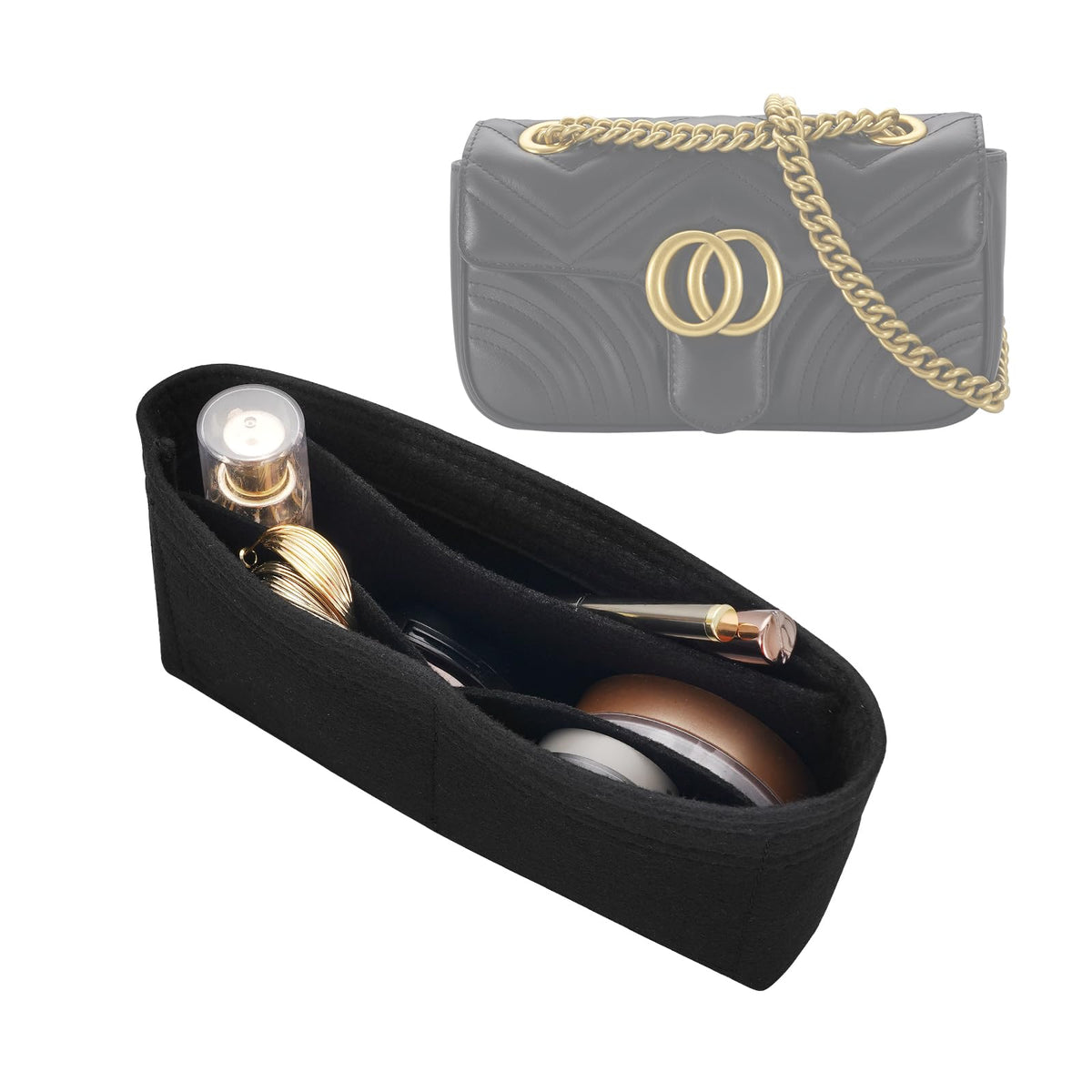 LOUKAYCCI Felt Insert Purse Organizer Fit GG Marmont Matelasse Shoulder Bag, Organizer Handbag Tote Liner Pouch for Women Small Shoulder Bag (Black, Mini)