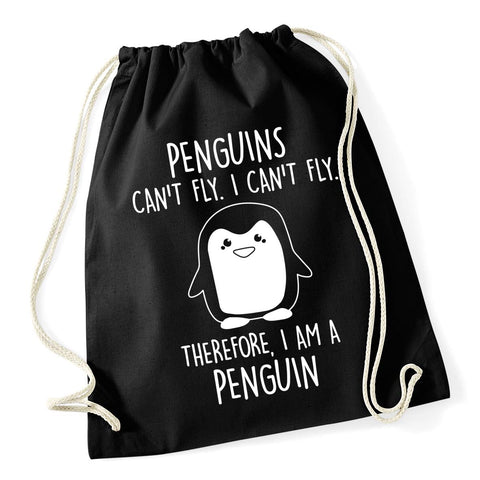 Hippowarehouse Penguins can't fly. I can't fly. Therefore, I am a penguin Drawstring Cotton School Gym Bag 37cm x 46cm, 12 litres