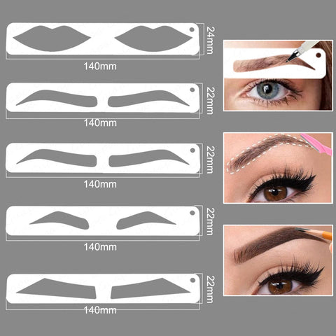 Eyebrow Shaper Stencils Kit Reusable Brow Lips Mapping Template with Black Microblading Pencil and Sharpener for Semi-Permanent Makeup Mapping