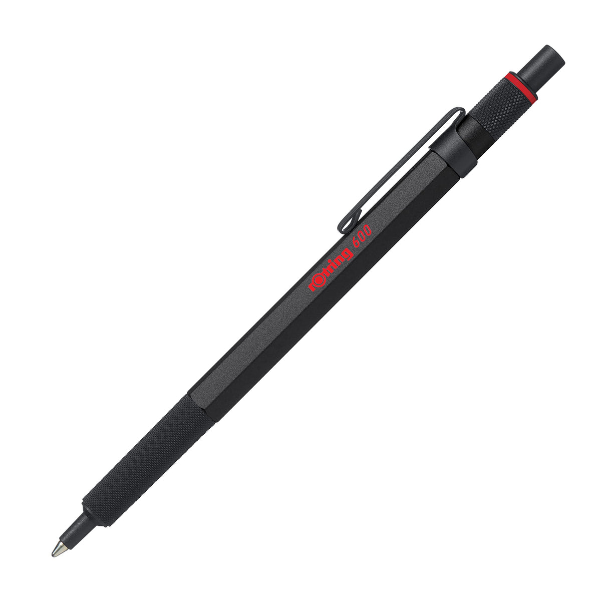 rOtring 600 Ballpoint Pen | Medium Point | Black Ink | Black Barrel with Non-Slip Knurled Grip | Refillable