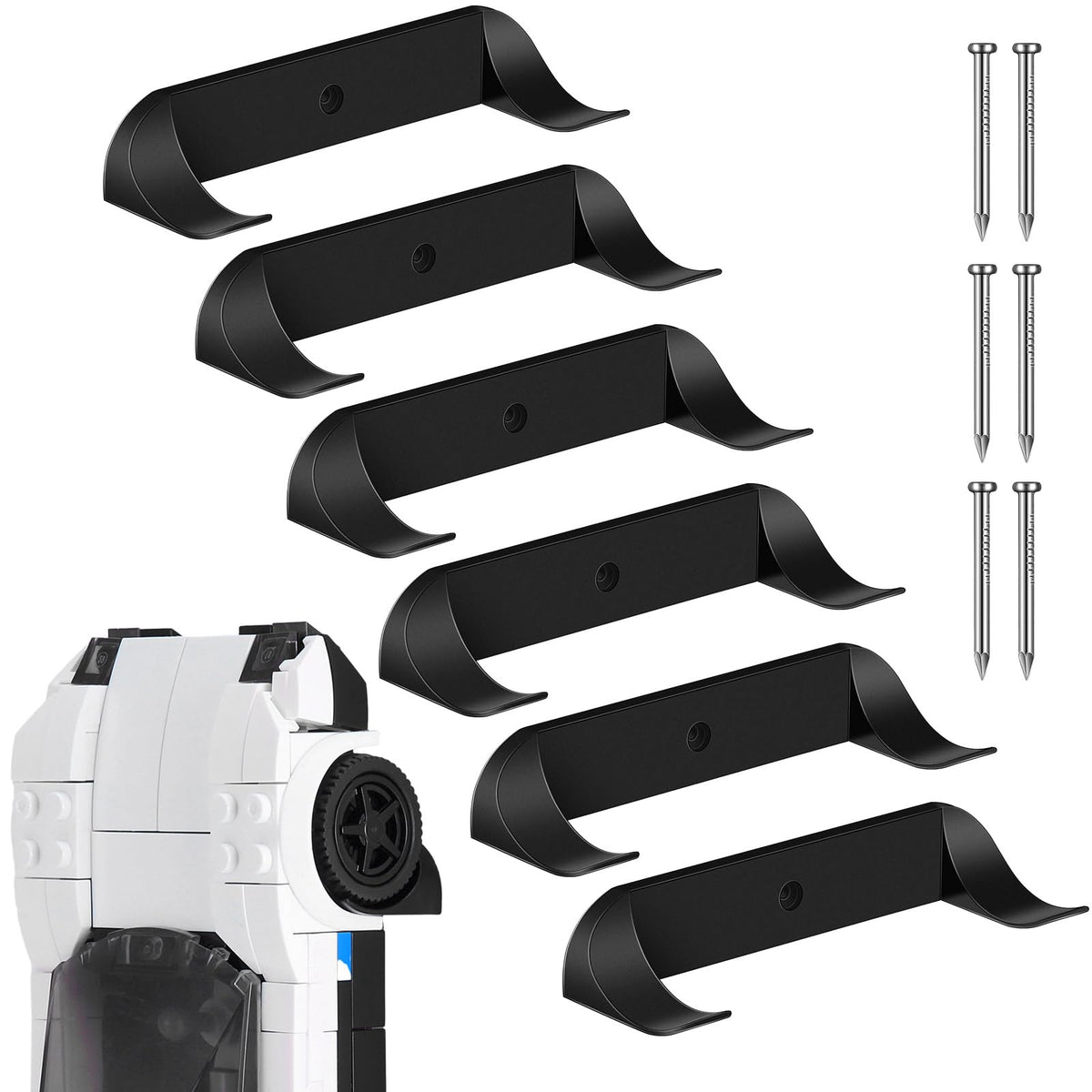 Spiareal 6 Pcs Collectible Car Display Wall Mount Low Profile Design for Toy Car Models Display Storage Cars by Wheels on Wall Organizer