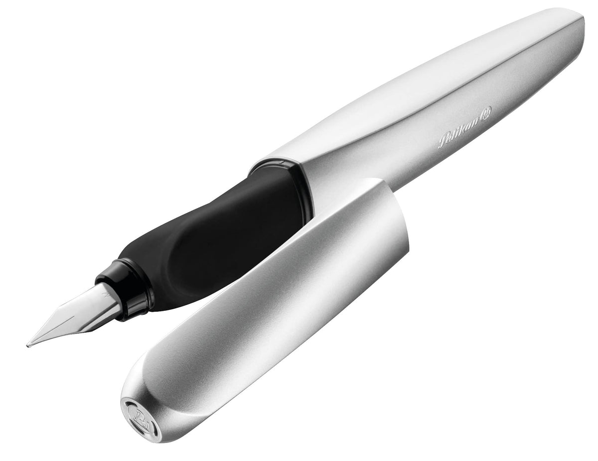 Pelikan 947366 Fountain Pen Twist, Universal for Right and Left Handers, Feathers Medium, Silver
