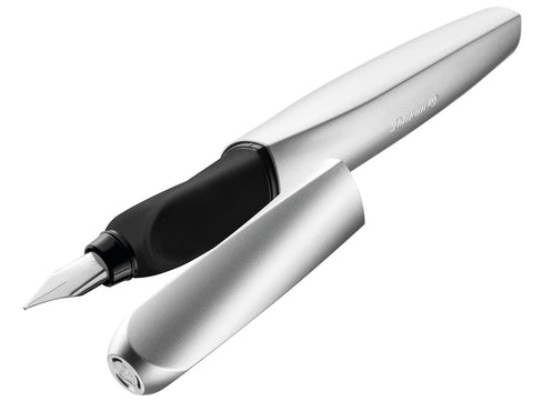 Pelikan 947366 Fountain Pen Twist, Universal for Right and Left Handers, Feathers Medium, Silver